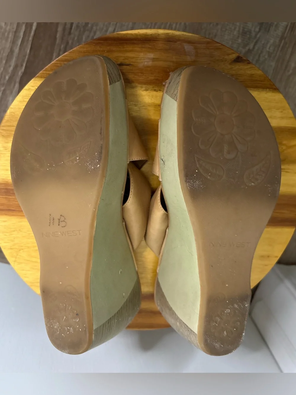 Nine West Sz 7M Leather Crossover Wedge Slide Sandals Comfort Women's Boho Y2K